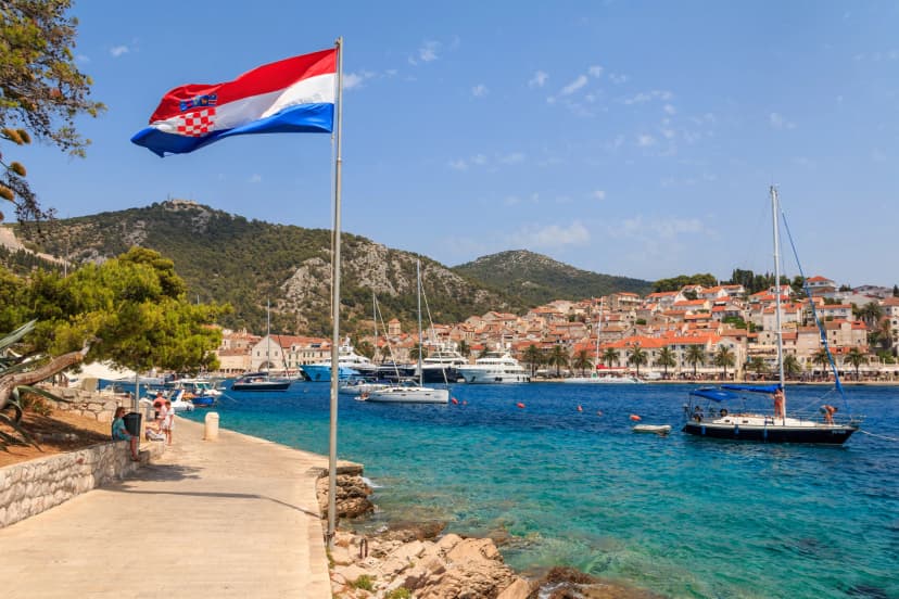 Croatian Flag Hvar Harbor