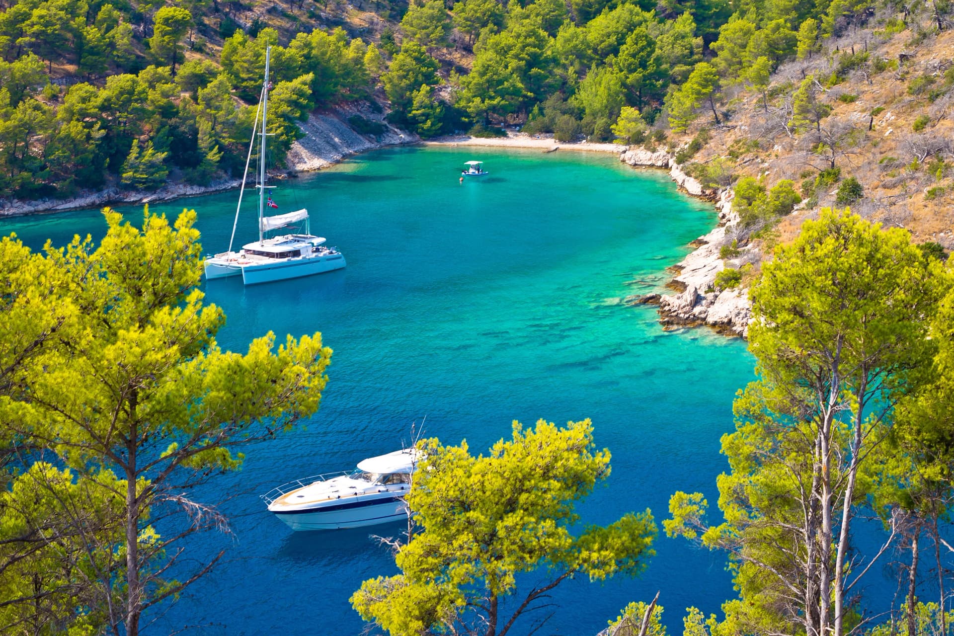 Secret turquoise beach yachting and sailing