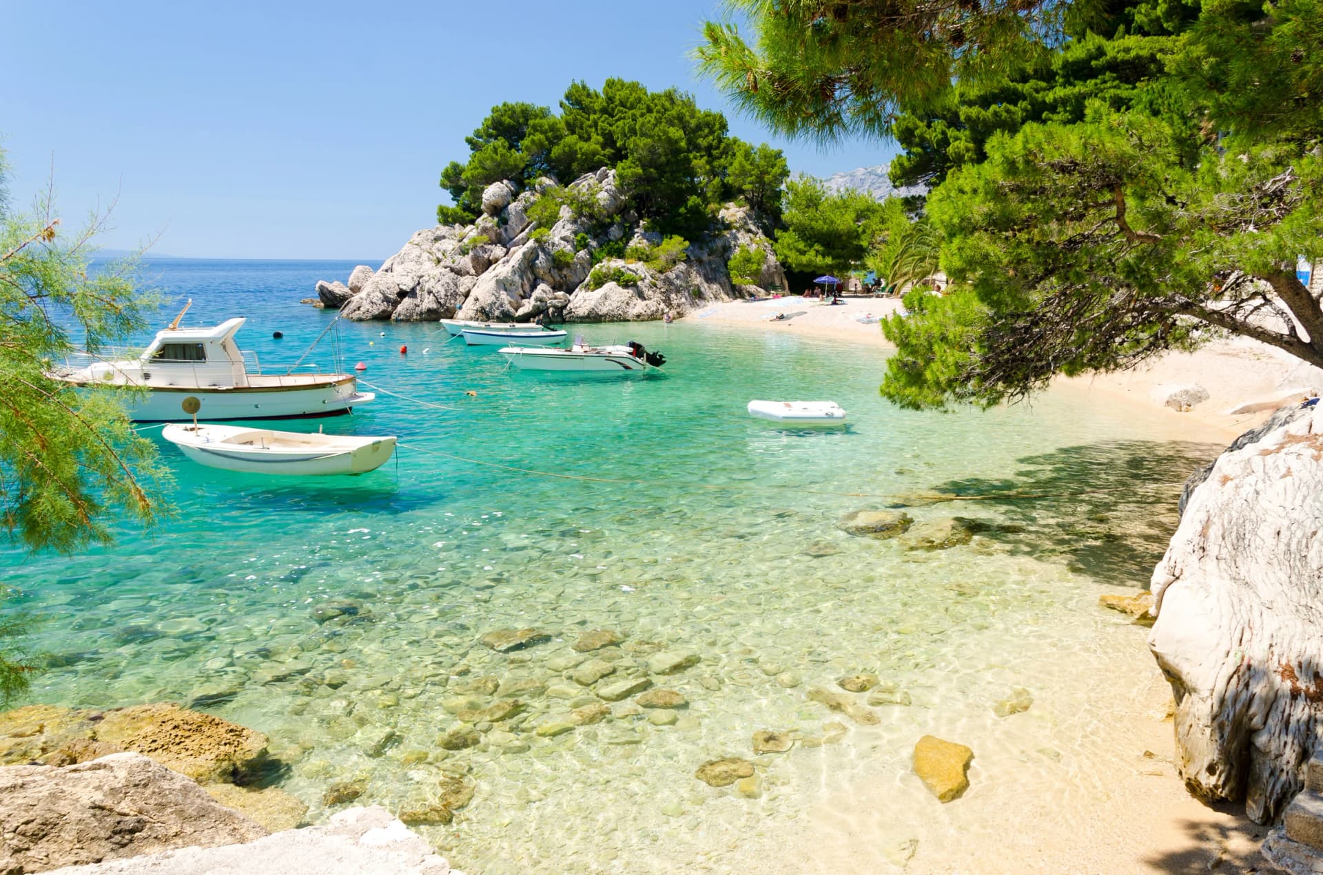 beautiful beach in Brela on Makarska riviera, Dalmatia, Croatia