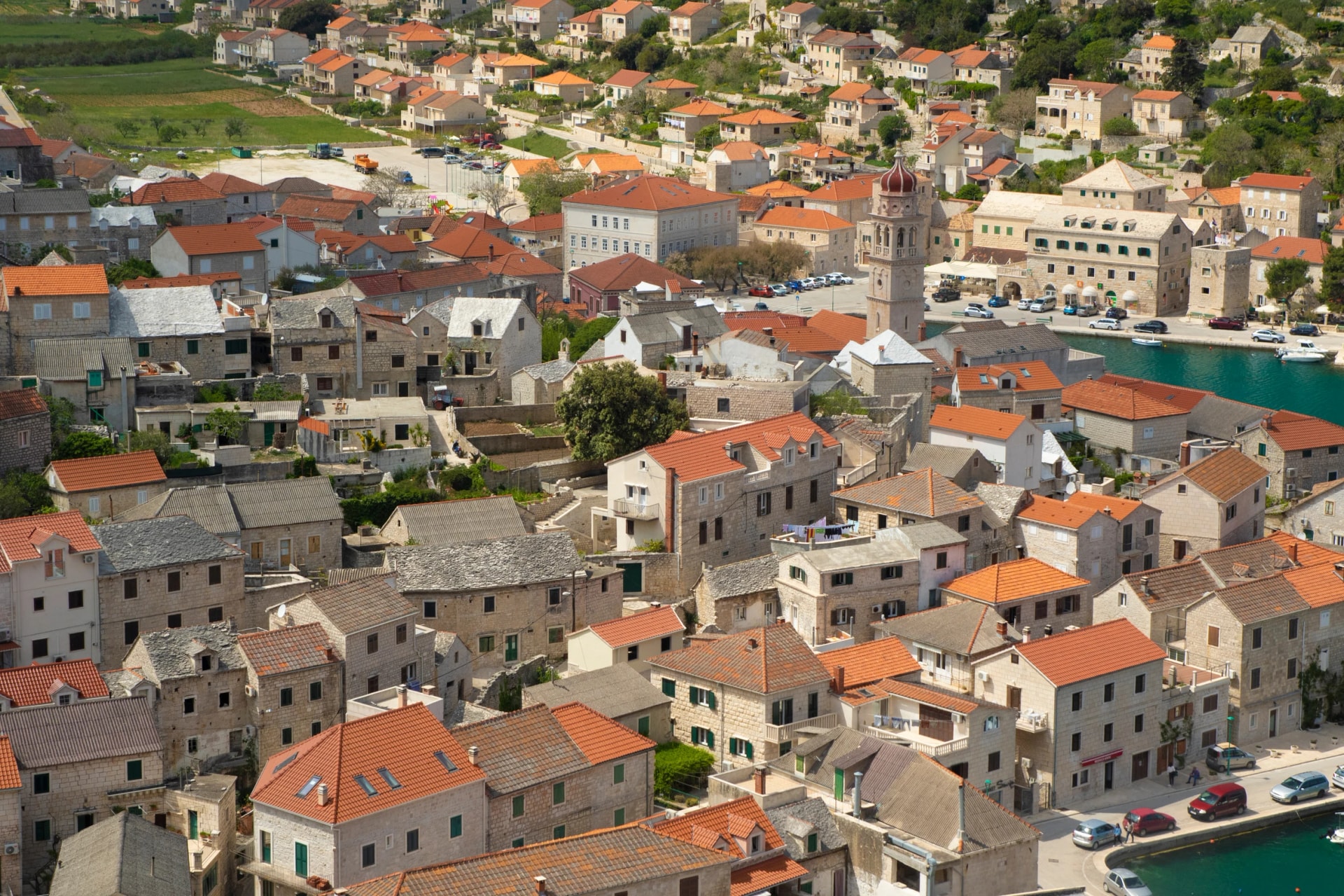 Cityscape of Pucisca town in Dalmatia island Brac Croatia