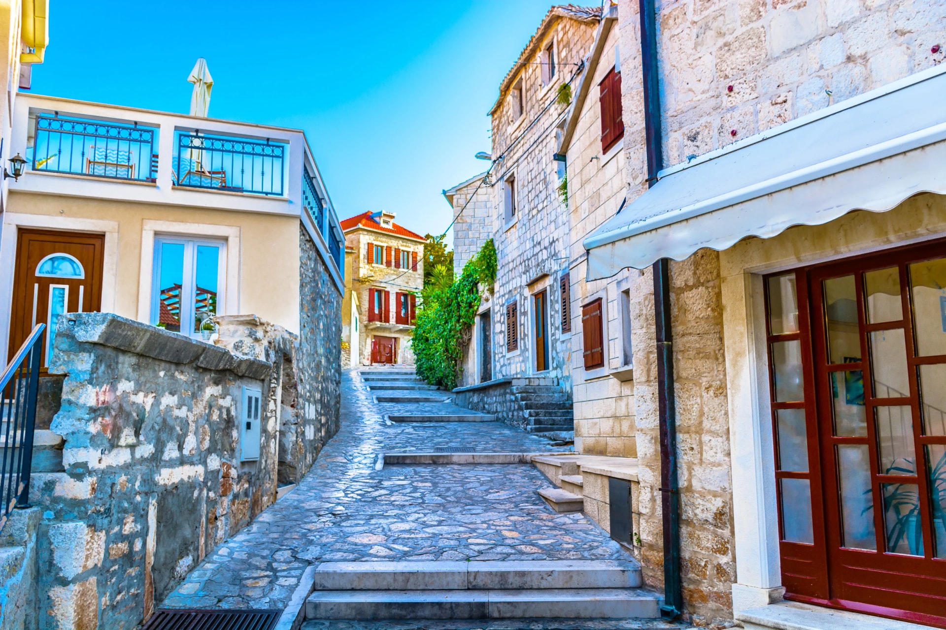 Brac Supetar stone architecture. / Scenic view at old stone traditional architecture in Croatia, Dalmatia region.