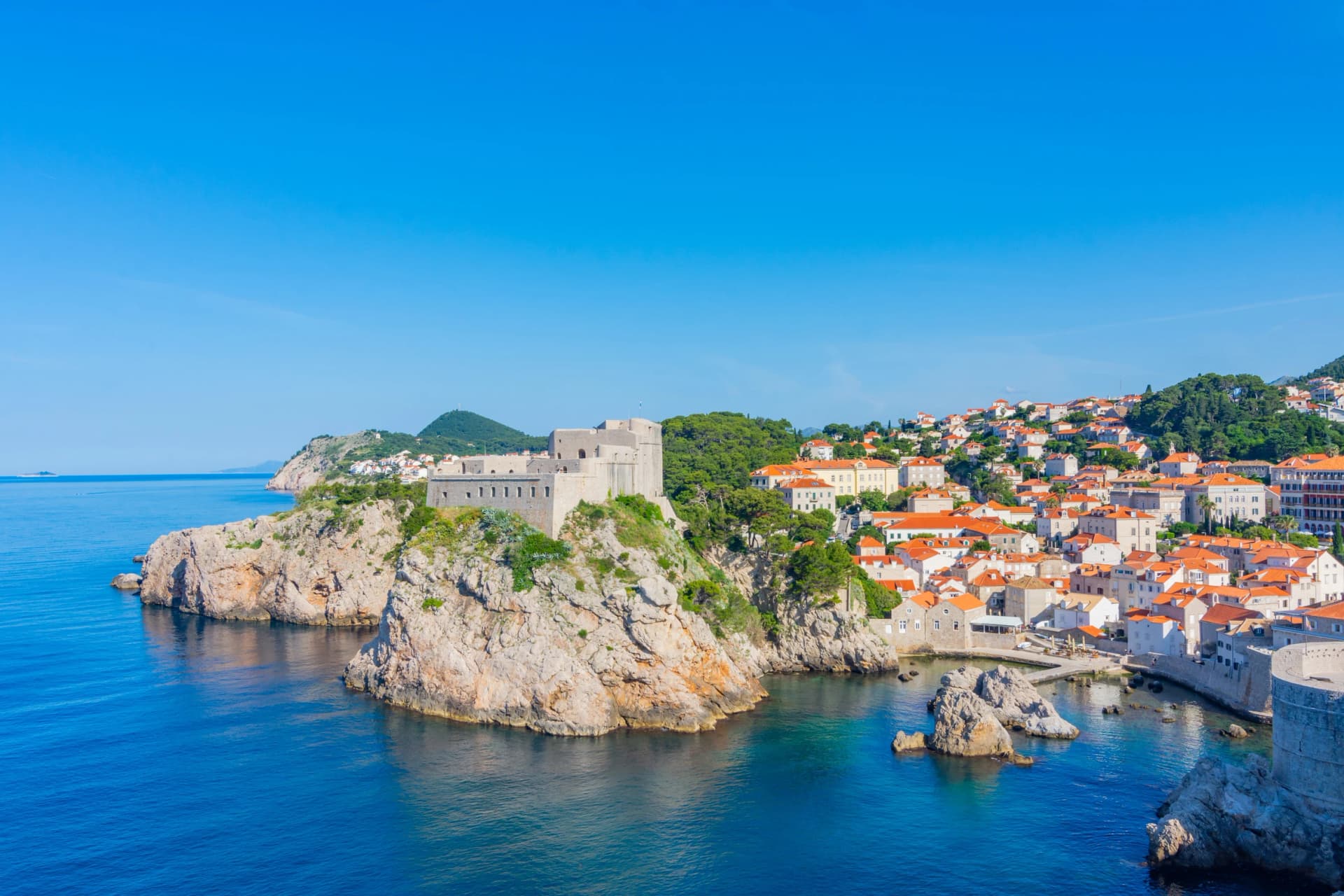 View of Fort Lovrijenac or St. Lawrence Fortress from Dubrovnik city wall. Fort Lovrijenac fortress,. Dubrovnik is a historic city in Croatia region of Dalmatia. UNESCO World Heritage Site