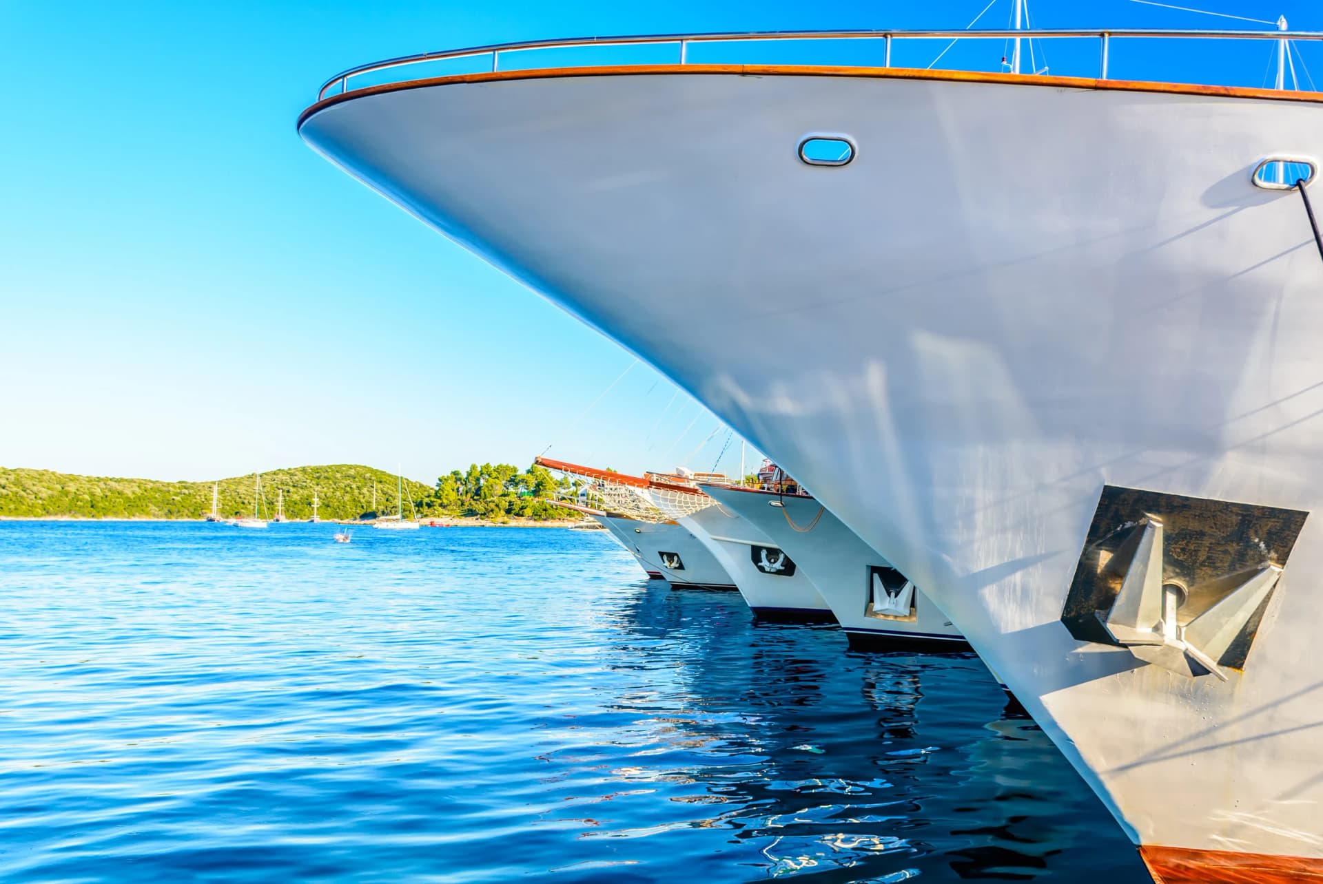Marina yacht coastal Croatia. / Docked yacht in marina, summertime in town Korcula, Croatia Europe.