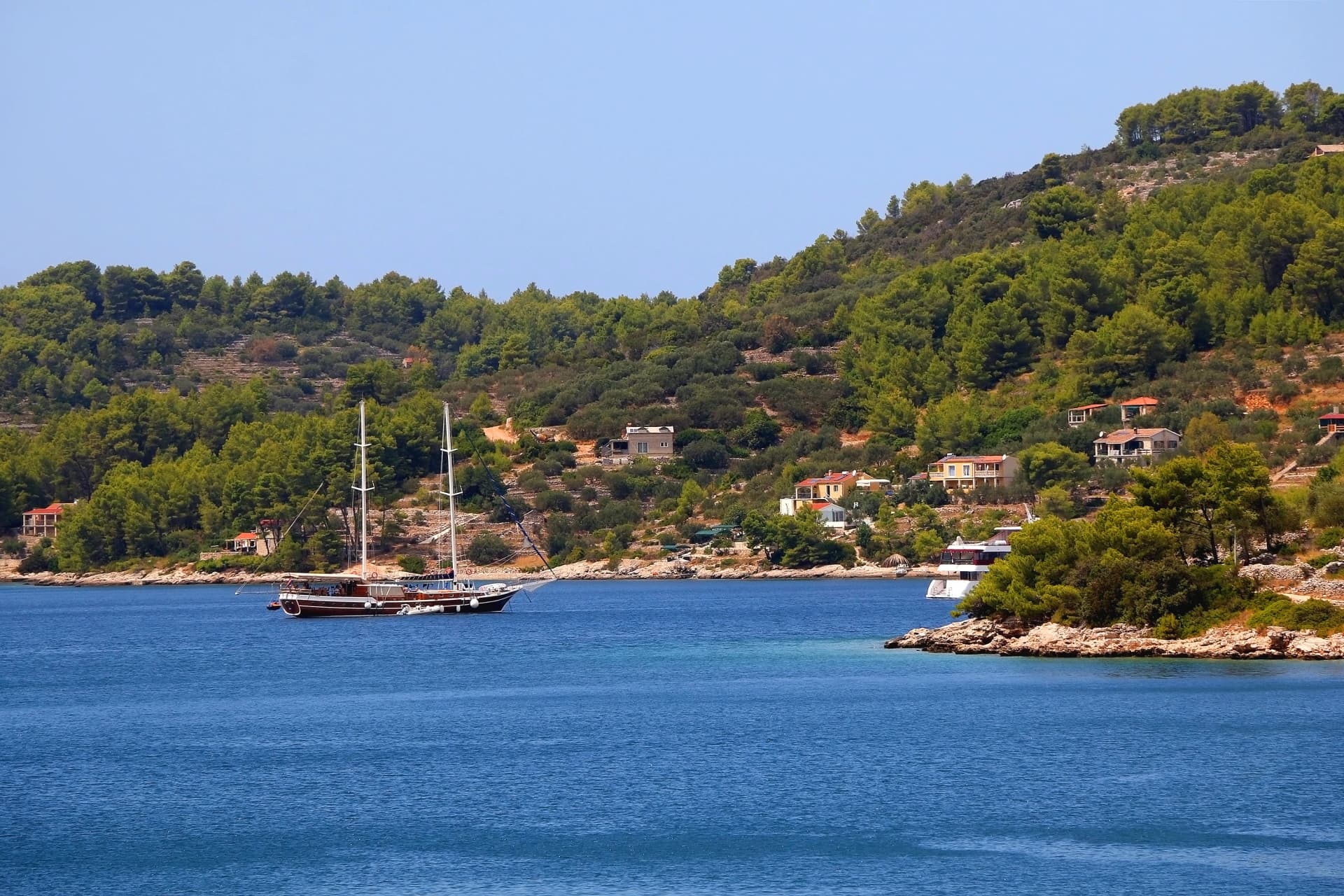 Sailing boat and beautiful Adriatic sea landscape in Croatia.