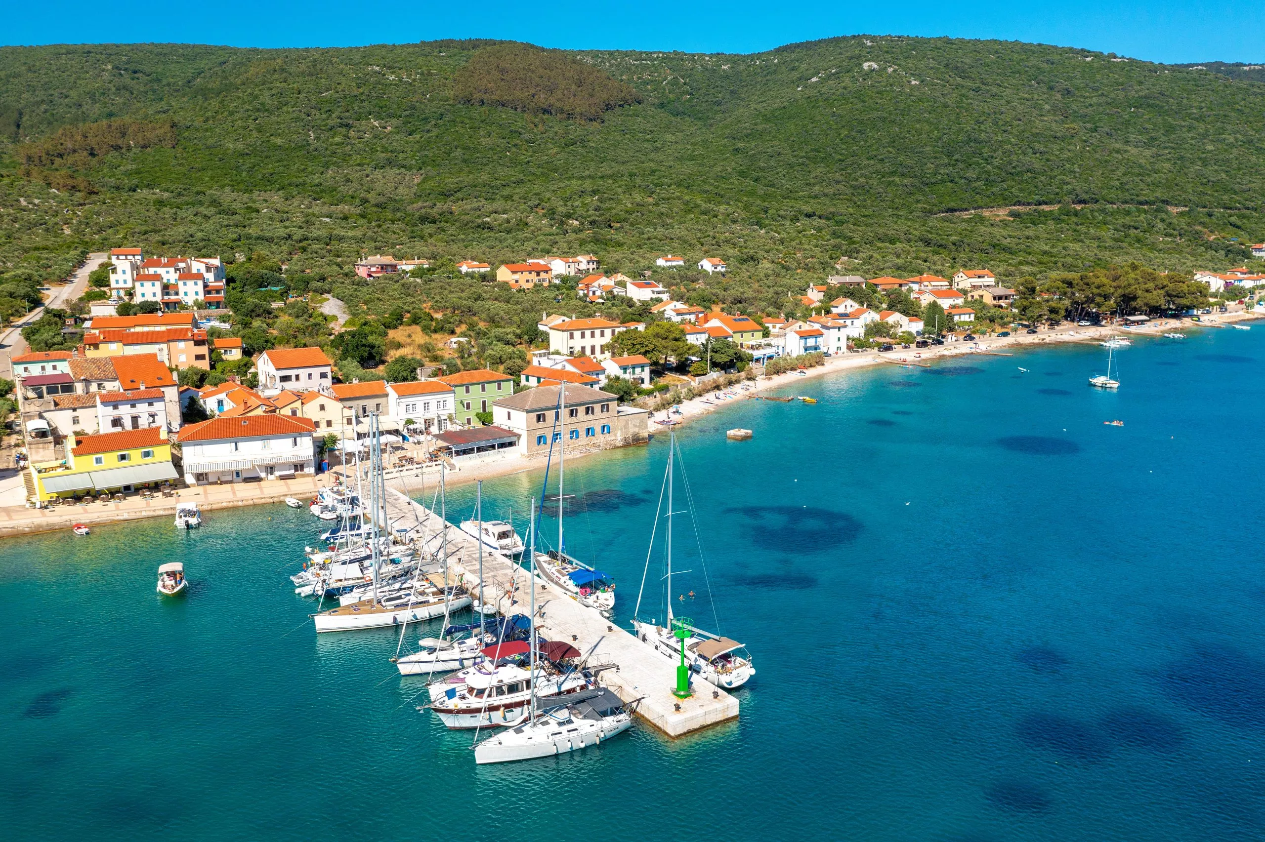 Aerial view of Martinšćica, a town in Cres Island, the Adriatic Sea in Croatia