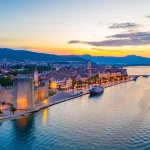 Sunrise aerial view of Croatian town Trogir