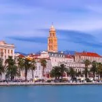 Panoramic view famous palace emperor diocletian shore adriatic sea split second largest city croatia night